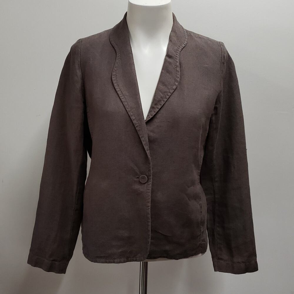 Eileen Fisher Casual Irish Linen Blazer in brown Women's Size Medium Petite